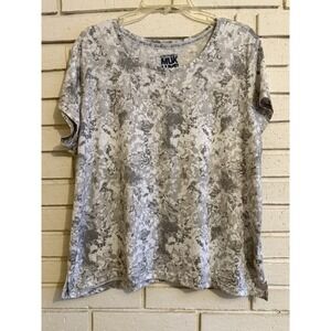 MUK LUKS‎ Cloud Knit Tee Gray Marbled Size XL Petite